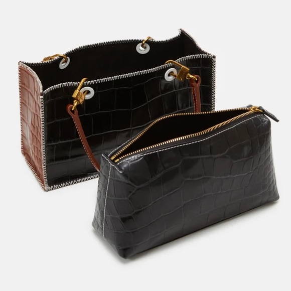 *SOLD* STAUD Gemma Shoulder Bag in Black and Brown Croc - Picture 2 of 12